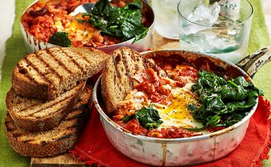 Baked eggs with beans