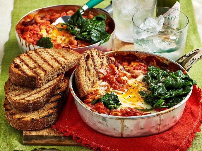 **[Baked eggs with beans](https://www.womensweeklyfood.com.au/recipes/baked-eggs-with-beans-1542|target="_blank")**

This saucy cafe-style baked eggs, complete with smokey ham, hearty beans and a rich tomato and capsicum sauce is ideal as a simple and hearty dinner as well.