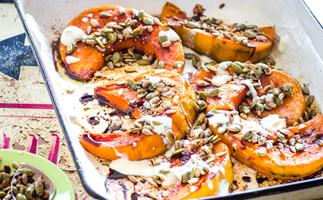 Roast pumpkin with seeds and pomegranate dressing