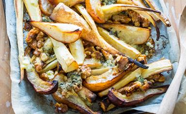Roasted parsnip, pear, blue cheese and walnuts