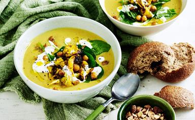 Curried cauliflower and chickpea soup