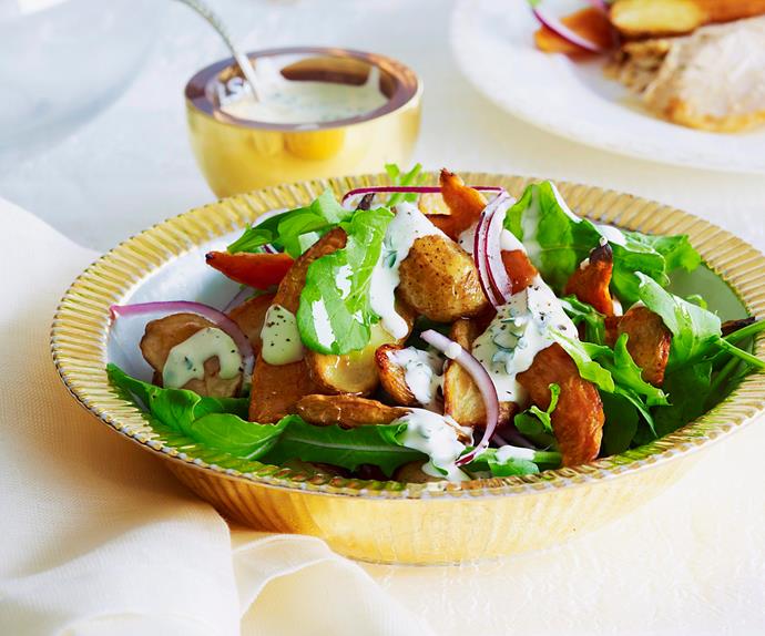 Mixed potato salad with creamy lemon dressing