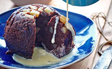 Chocolate and pear steamed pudding