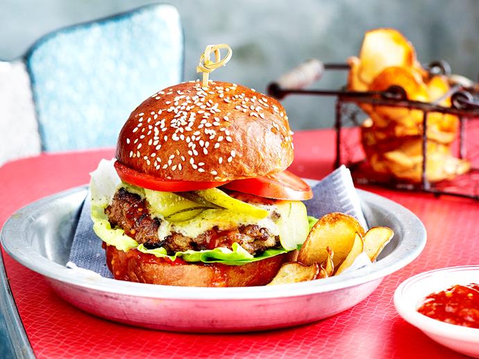 Everyone has their own version of a [homemade beef burger,](https://www.womensweeklyfood.com.au/recipes/our-best-ever-beef-burger-recipe-1647|target="_blank") but this one is one of our favourites. It's served on a sweet and fluffy brioche bun with pickles and chilli jam.