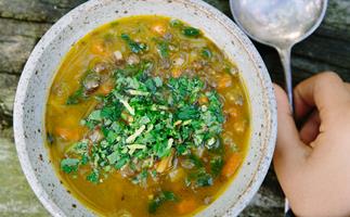 Silverbeet and lentil soup with gremolata
