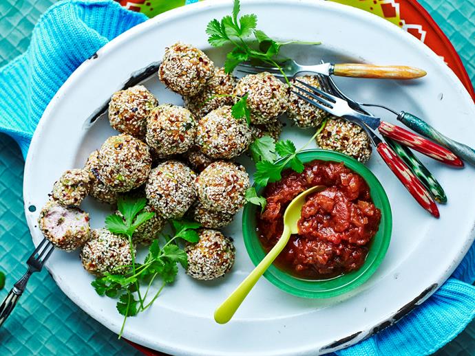 **[Chicken and sesame balls with sweet and sour sauce](https://www.womensweeklyfood.com.au/recipes/chicken-and-sesame-balls-with-sweet-and-sour-sauce-1671|target="_blank")**

For an Asian twist on the classic meatballs recipe, try these delicious chicken and sesame balls with a sweet and sour sauce for dipping.