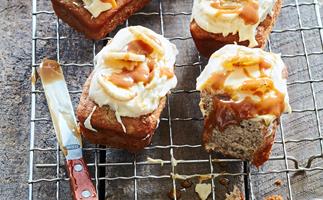 Banana loaves with salted caramel icing
