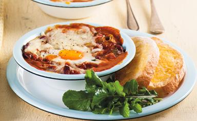 Baked bean and egg breakfast pots