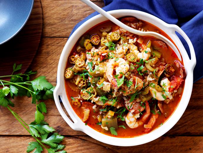 **[Prawn and chorizo gumbo](https://www.womensweeklyfood.com.au/recipes/prawn-gumbo-stew-recipe-1693|target="_blank")**

This traditional Creole-style stew pairs juicy prawns with okra in a spiced sauce to create the ultimate American comfort food. Make it yourself at home in no time at all with this easy recipe.