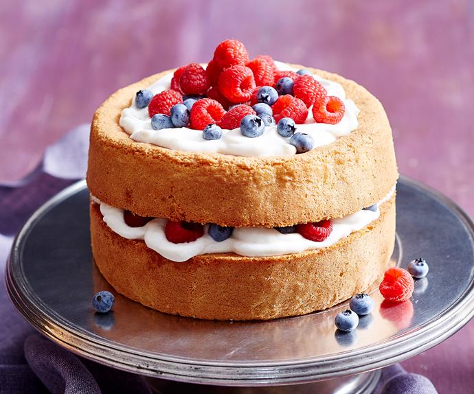 Gluten-free mixed berry and vanilla sponge layer cake