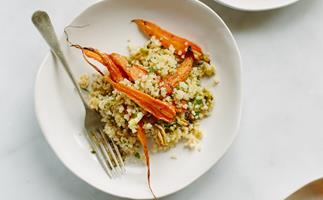 Roasted baby carrot, leek and quinoa salad
