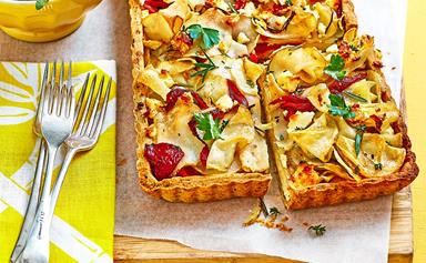 Potato and feta tart with herb pastry