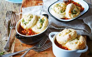Sausage and bean casserole with parsley parmesan cobbler