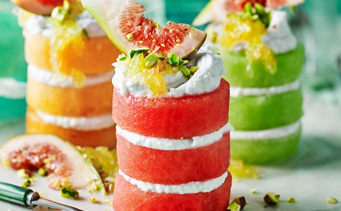 fruit stacks with coconut cream