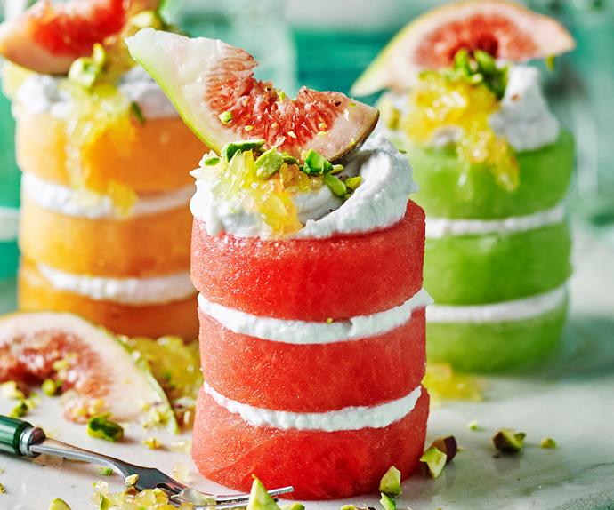 fruit stacks with coconut cream