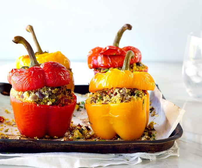Sweet peppers stuffed with lamb and feta couscous