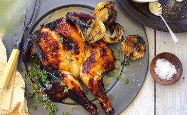 Butterflied chicken with wine, thyme and honey marinade