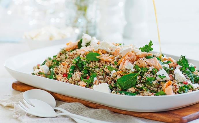 Spinach, kale and quinoa salad with orange and sesame dressing