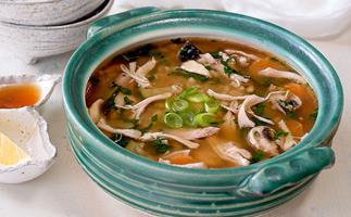 Miso broth with chicken, barley and vegetables