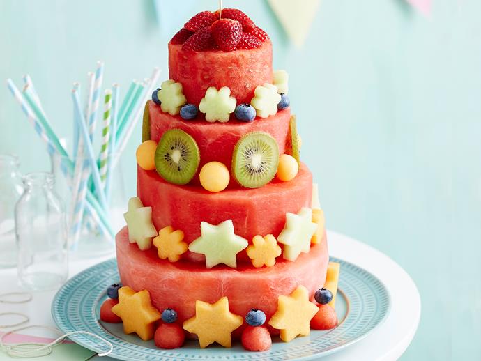 **[Watermelon cake](https://www.womensweeklyfood.com.au/recipes/watermelon-cake-2039|target="_blank")**

This impressive watermelon cake is a fun addition to kids' parties and a healthy alternative to a classic chocolate cake.
