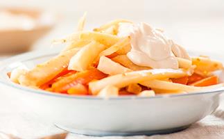 Ginger and honey roast carrots and parsnips with tahini whip