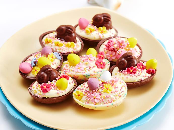 **[Chocolate marshmallow Easter eggs](https://www.womensweeklyfood.com.au/recipes/chocolate-marshmallow-eggs-2081|target="_blank")**

Delicious, easy and cute to boot! These chocolate eggs are made even better with a fluffy marshmallow filling and can be decorated with your favourite Easter-themed treats. The kids will love 'em!
