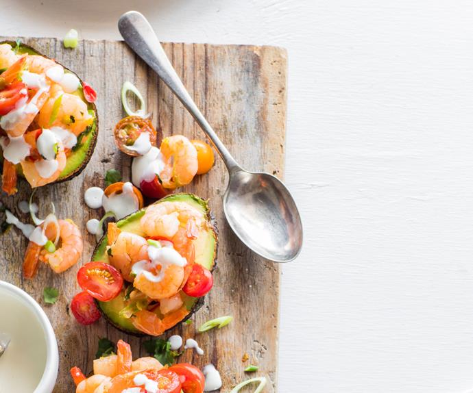 Avocado with chilli prawns and lime mayonnaise