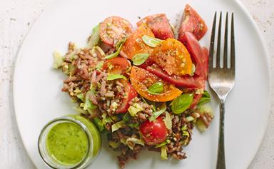 Mixed rice and tomato salad with basil dressing