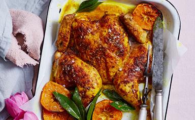 Buttery turmeric and mandarin roast chicken