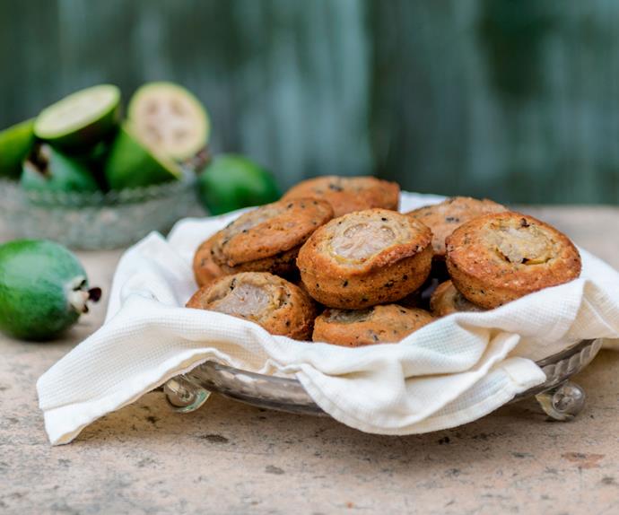 Feijoa, lime and poppy seed muffins