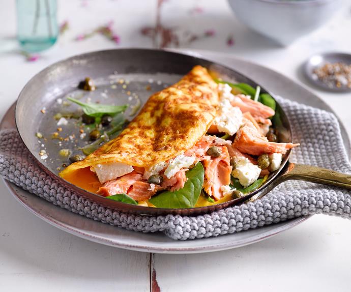 Salmon omelette with crispy capers