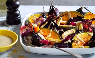 Roasted vegetables with tahini miso dressing