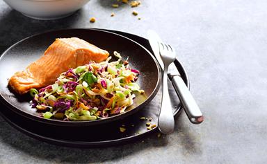 Seared salmon with miso slaw