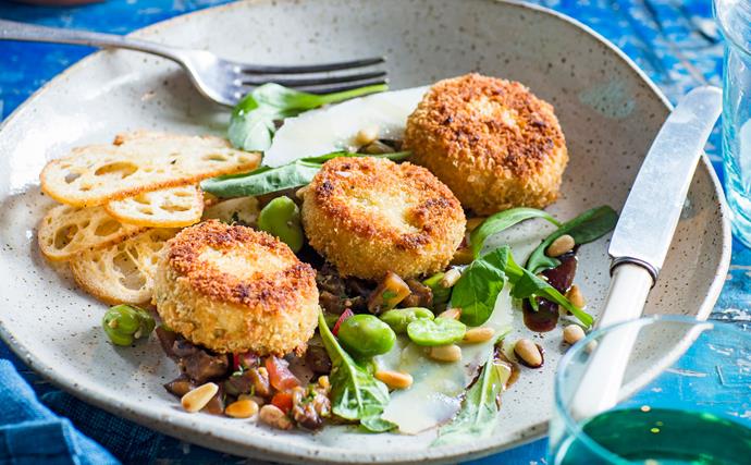 Cauliflower fritters with caponata and vincotto