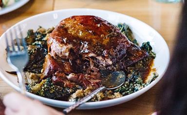Lebanese braised lamb shoulder with uli spinach
