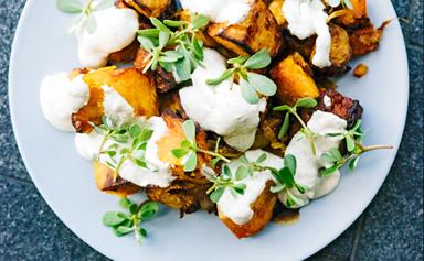 Slow-roasted pumpkin with toasted fennel seed and labneh dressing