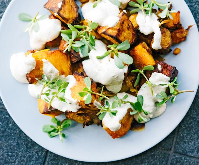 Slow-roasted pumpkin with toasted fennel seed and labneh dressing