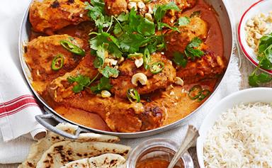 Butter chicken curry with green chilli and cashews