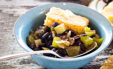 Southern beans with gluten-free buttery cornbread