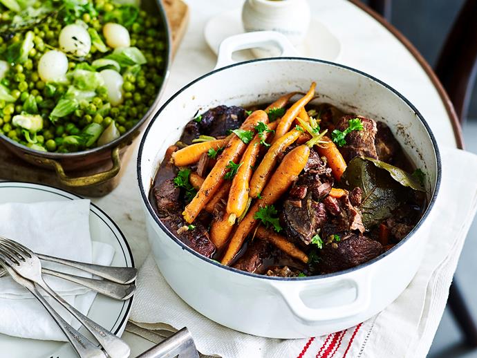 **[Beef in red wine](https://www.womensweeklyfood.com.au/recipes/french-beef-in-red-wine-2287|target="_blank")**

Tender beef simmered in a beautiful red wine sauce makes a wonderfully warming and oh-so-impressive dinner dish for a crowd. Serve with baby carrots for a simply delicious meal that's worth the wait!