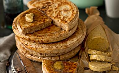 Big cinnamon pan crumpets with espresso butter