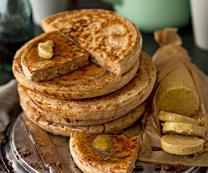 Cinnamon pan crumpets with espresso butter