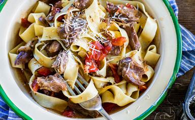 Slow-cooked lamb shank ragu and pappardelle pasta
