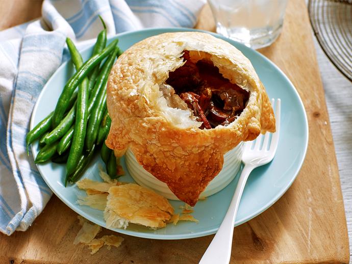 **[Chicken and mushroom gravy pies](https://www.womensweeklyfood.com.au/recipes/chicken-and-mushroom-gravy-pies-2397|target="_blank")**

A deliciously warming chicken and mushroom filling is here topped with buttery pastry and served with crisp beans. This is one dish that makes staying at home on a cold night an even better option.
