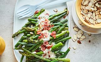 Green beans and asparagus with tahini lemon drizzle