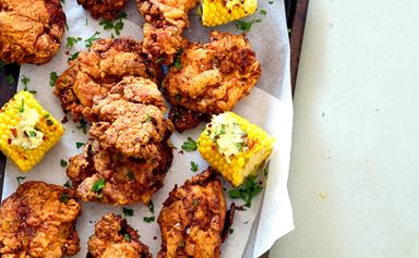 Crispy Southern fried chicken with chilli butter corn