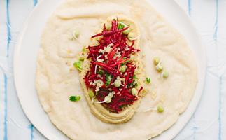 Vegetarian sprouted quinoa wraps with hummus