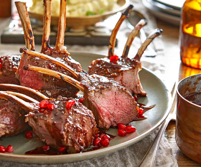 Lamb rack with pomegranate glaze and minted parsnip mash