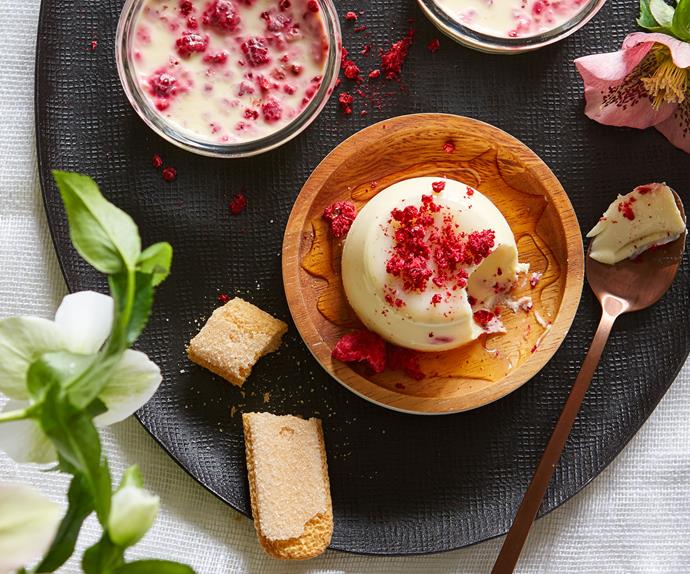 Rose water and raspberry panna cotta