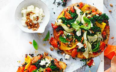 Easy pita bread pizzas with roast veges